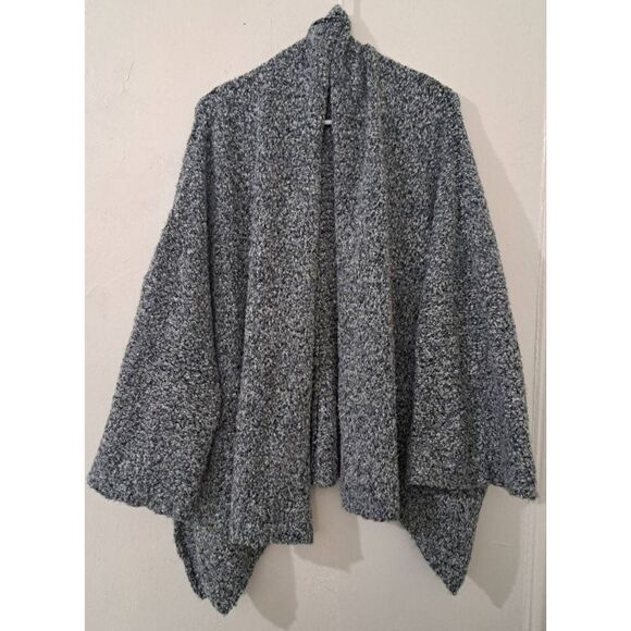 Free People Womens Large fuzzy poncho sweater cardigan blue gray slouchy - Picture 2 of 6